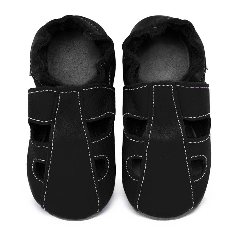 Chaussons cuir été Noir (perforés) bébé/enfant/adulte