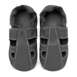 Chaussons cuir souple été Gris foncé (perforés) bébé/enfant/adulte