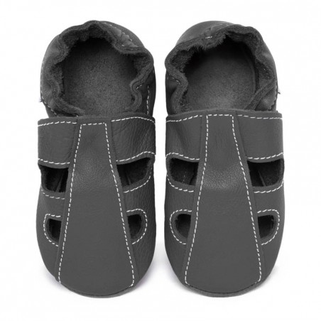 Chaussons cuir souple été Gris foncé (perforés) bébé/enfant/adulte