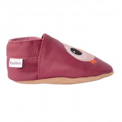 Chaussons cuir bébé Chouette rose