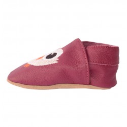 Chaussons cuir bébé Chouette rose