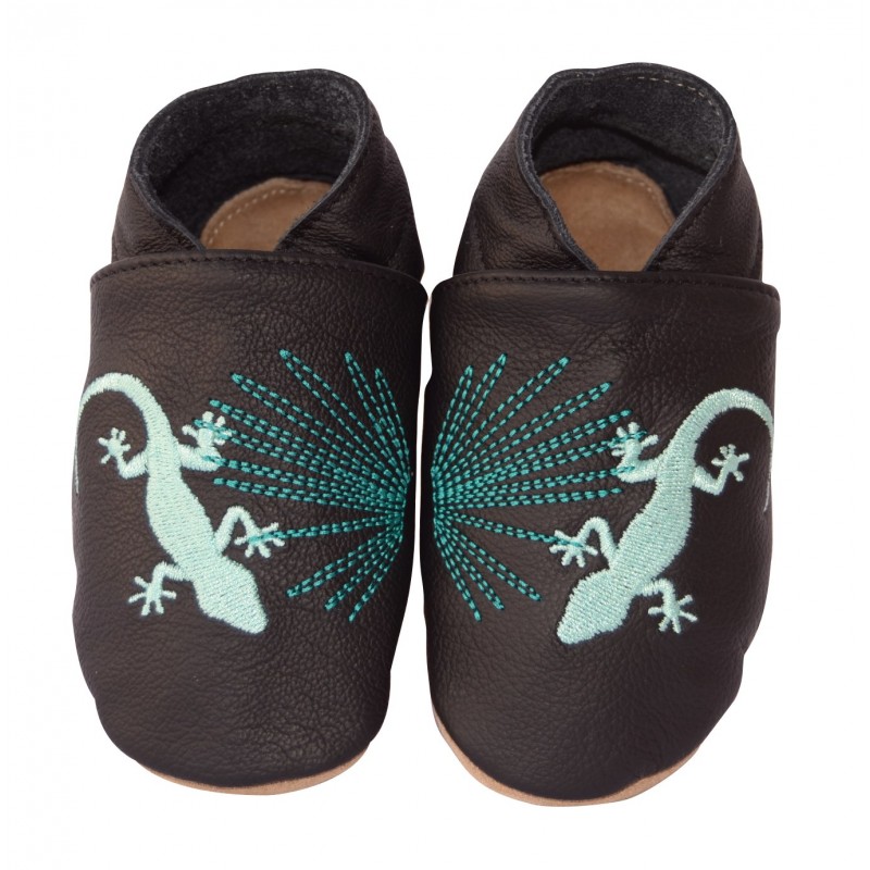 Chaussons cuir bébé, garçon, fille Gecko