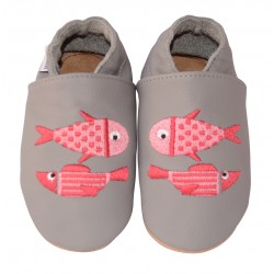 Chaussons cuir bébé Poissons roses