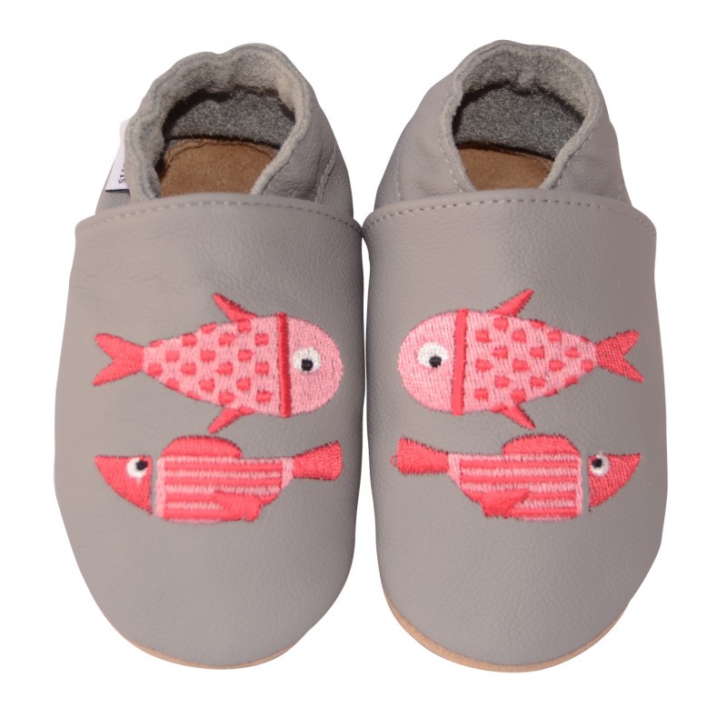 Chaussons cuir bébé Poissons roses