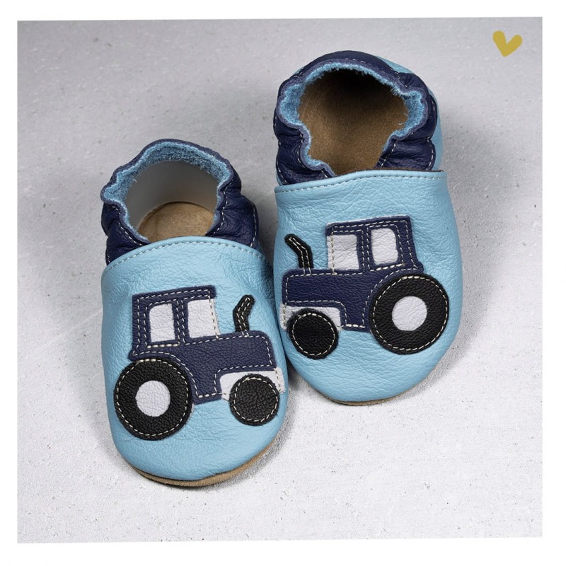 Chaussons bébé en cuir souple bleu - wkhdeco