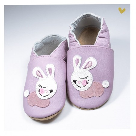 Chausson cuir souple lapin fond lilas