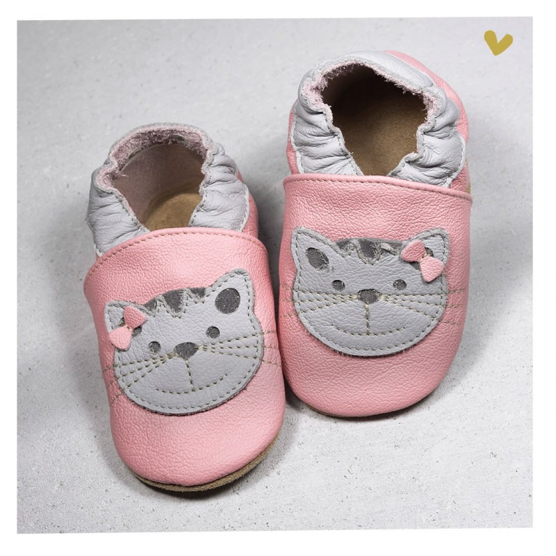 Chaussons en cuir souple - Mes Pandas roses