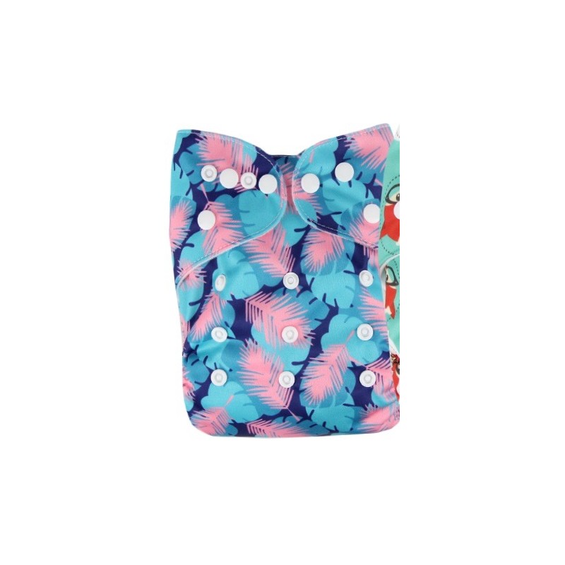 Couche lavable évolutive TE1 à poche \\"Plumes bleues & roses\\" Couche lavable évolutive TE1 à poche \\"Plumes bleues & roses\\"