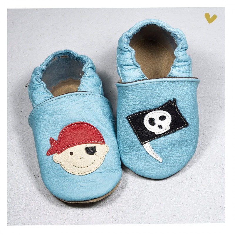 Chaussons cuir souple, chausson cuir bébé, Chausson cuir souple Pirate