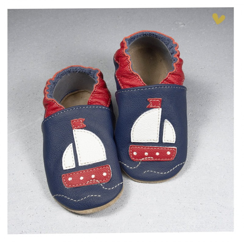 Chaussons cuir souple, chausson cuir bébé, Chausson cuir souple Bateau