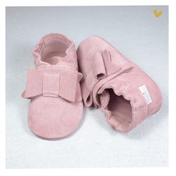 Chaussons cuir souple Noeud rose