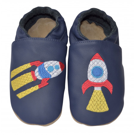 Chaussons cuir bébé fusées de la marque Equilibris - chaussons fusées