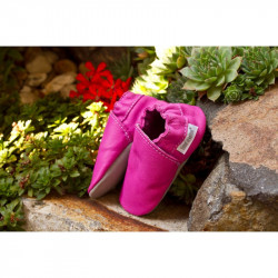 Chaussons cuir souple, cuir végétal, Pink Flashy