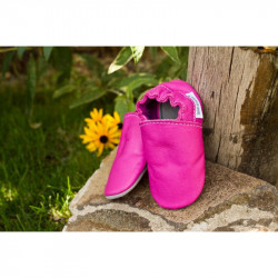 Chaussons cuir souple, cuir végétal, Pink Flashy