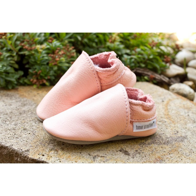 Chaussons cuir souple, cuir végétal, végétal Baby rosa