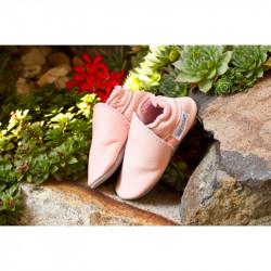 Chaussons cuir souple, cuir végétal, végétal Baby rosa