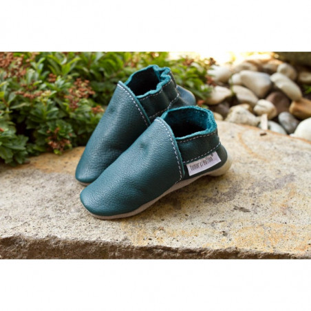 Chaussons cuir souple, cuir végétal, vert, Karibik