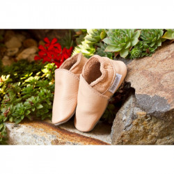 Chaussons cuir souple, cuir végétal, rose, Tara