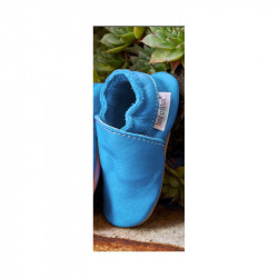 Chaussons cuir souple, cuir végétal, bleu, Waikiki