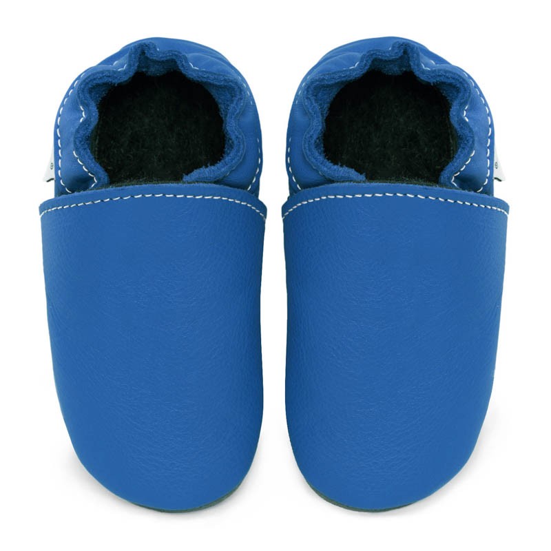 Chaussons cuir bebe FOURRES Bleu jeans pour bebe enfant fille garcon chez nat essence