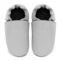 Chaussons cuir FOURRES bébé Gris clair