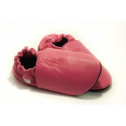 Chaussons cuir souple bébé Rose fushia