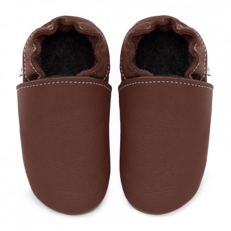 Chausson cuir bebe FOURRES Marron Bordeaux chez nat essence bebe enfant garcons