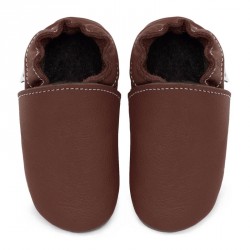 Chaussons cuir souple bébé Marron