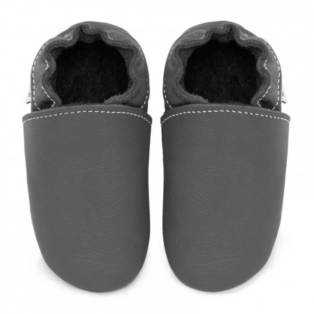 Chaussons cuir FOURRES bébé Gris Foncé