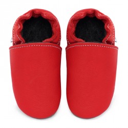 Chaussons cuir FOURRES bébé Rouge Santa Claus