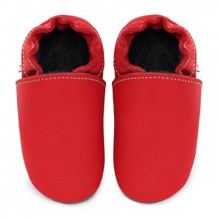 Chaussons cuir FOURRES bébé Rouge Santa Claus