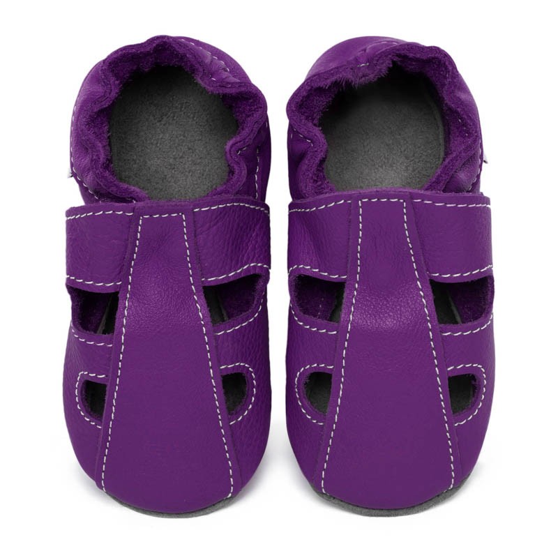 Chaussons cuir souple bébé été Violet (perforés)