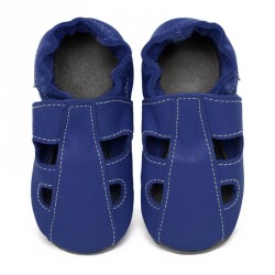 Chaussons cuir bébé été Bleu roi (perforés)