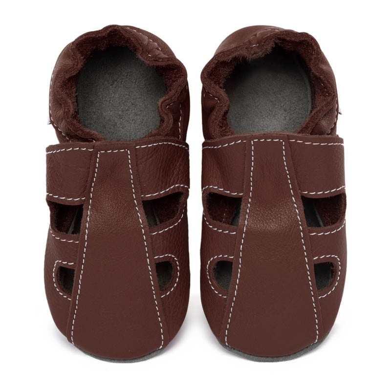 Chaussons cuir souple bébé été Marron (perforés)