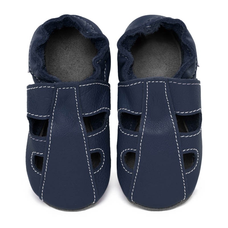 Chaussons cuir bébé été Bleu ardoise (perforés) Chaussons cuir bébé été Bleu ardoise (perforés)