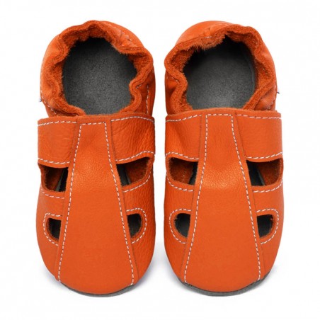 Chaussons cuir bébé été Orange Volcan (perforés)