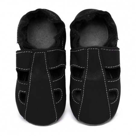 Chaussons cuir bébé été Noir (perforés)