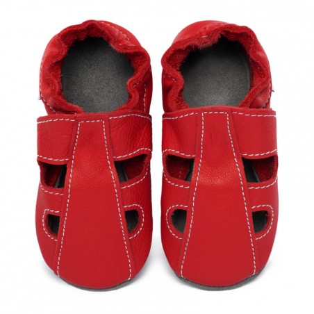 Chaussons cuir souple bébé été Rouge (perforés)