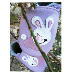 Chausson cuir souple lapin fond lilas