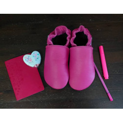 Chaussons cuir FOURRES bébé Rose fushia