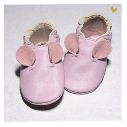 Chausson cuir souple Souris rose