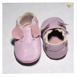 Chausson cuir souple Souris rose