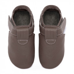 Chaussons cuir souple bébé Zippy Taupe