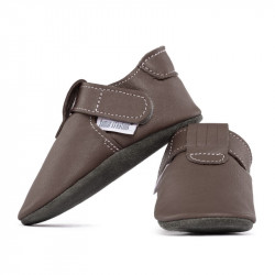 Chaussons cuir souple bébé Zippy Taupe