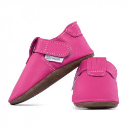 Chaussons cuir souple bébé Zippy Fuxia