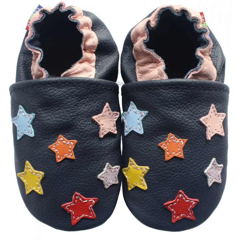 Chaussons cuir bébé, Carozoo Etoiles multi-couleurs Chaussons cuir bébé, Carozoo Etoiles multi-couleurs