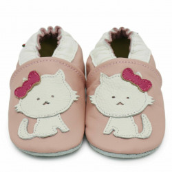 Chaussons cuir bébé Carozoo Chat fond rose