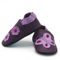 Chaussons cuir bébé Carozoo Papillon velours