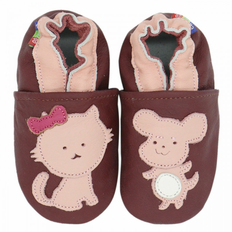 Chaussons cuir souple Chat pour bébé enfants femme homme