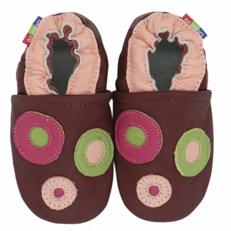 Chausson Bebe pour Fille en cuir rose avec motif papillon